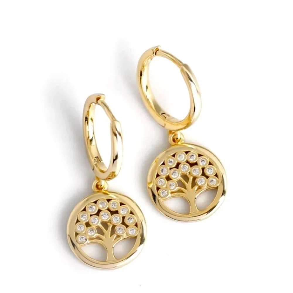 Clearance! New gold tree of life Simulated diamond huggie earrings